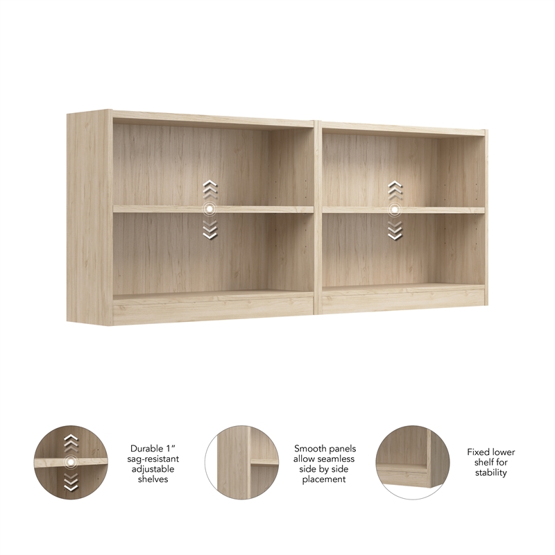 Pemberly Row Small 2 Shelf Bookcase Set in Natural Elm - Engineered Wood