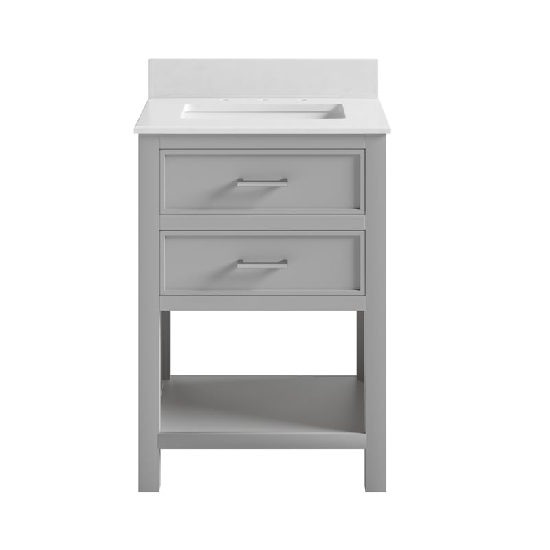 Pemberly Row 24 Inch Bathroom Vanity with Modern Carrera Countertop in Gray