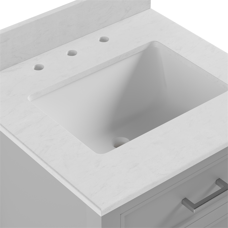 Pemberly Row 24 Inch Bathroom Vanity with Modern Carrera Countertop in Gray