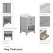 Pemberly Row 24 Inch Bathroom Vanity with Modern Carrera Countertop in Gray