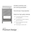 Pemberly Row 24 Inch Bathroom Vanity with Modern Carrera Countertop in Gray