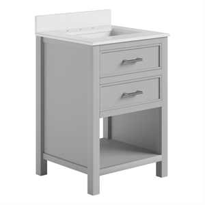 Pemberly Row 24 Inch Bathroom Vanity with Modern Carrera Countertop in Gray