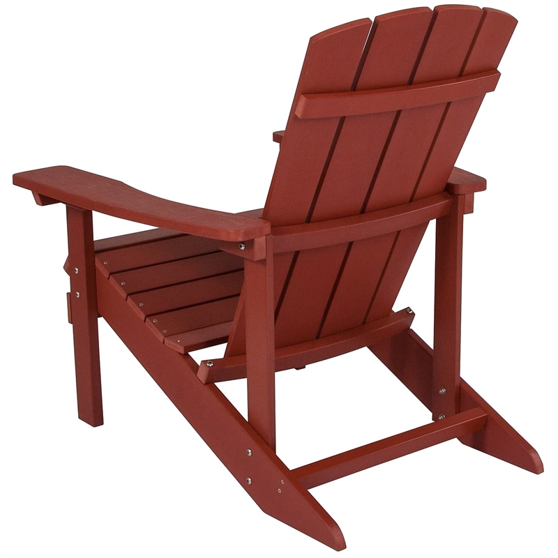 Pemberly Row Farmhouse Faux Wood Adirondack Chair In Red Finish