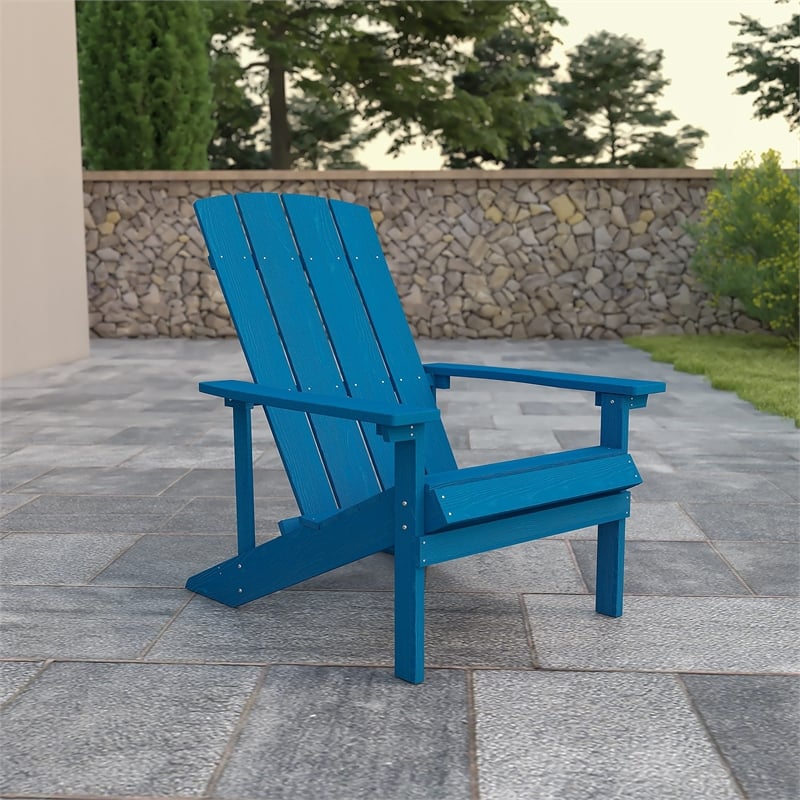 Pemberly Row Farmhouse Faux Wood Adirondack Chair In Blue Finish