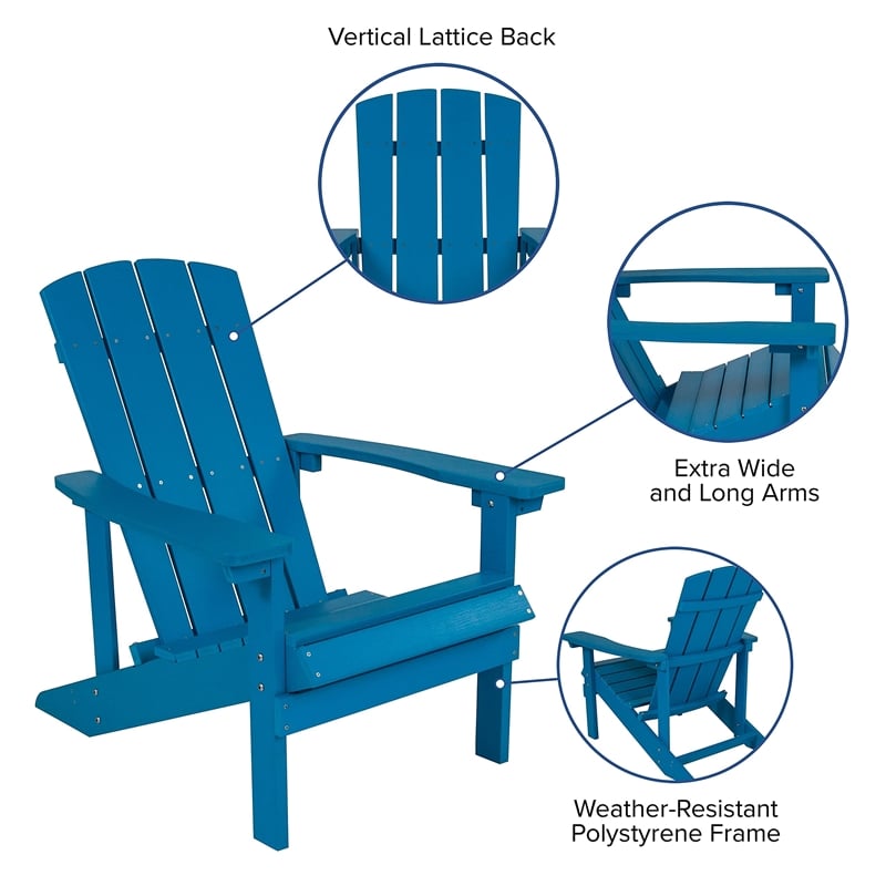 Pemberly Row Farmhouse Faux Wood Adirondack Chair In Blue Finish