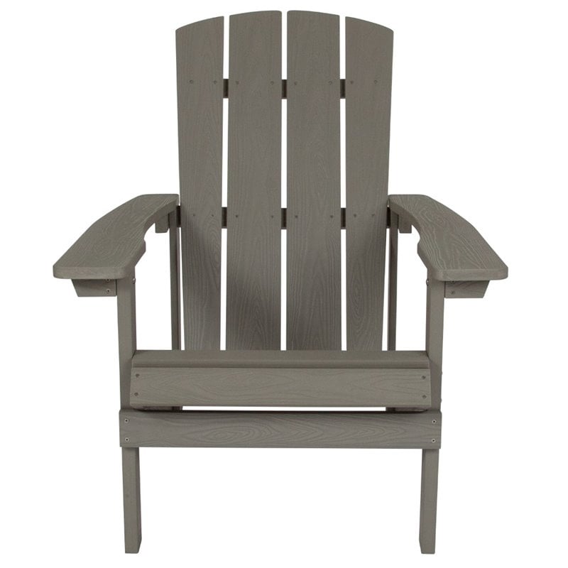 Pemberly Row Farmhouse All-Weather Adirondack Chair in Gray Faux Wood