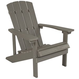 Pemberly Row Farmhouse All-Weather Adirondack Chair in Gray Faux Wood
