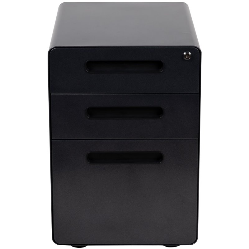 Pemberly Row Contemporary 3 Drawer Modern Mobile File Cabinet in Black