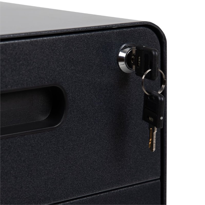 Pemberly Row Contemporary 3 Drawer Modern Mobile File Cabinet in Black