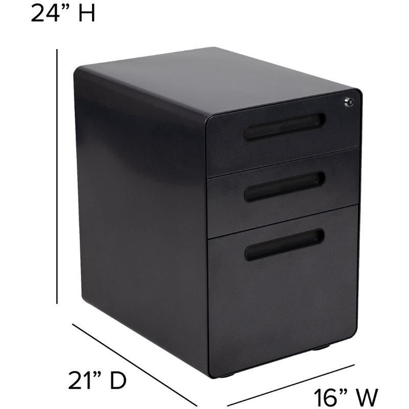 Pemberly Row Contemporary 3 Drawer Modern Mobile File Cabinet in Black