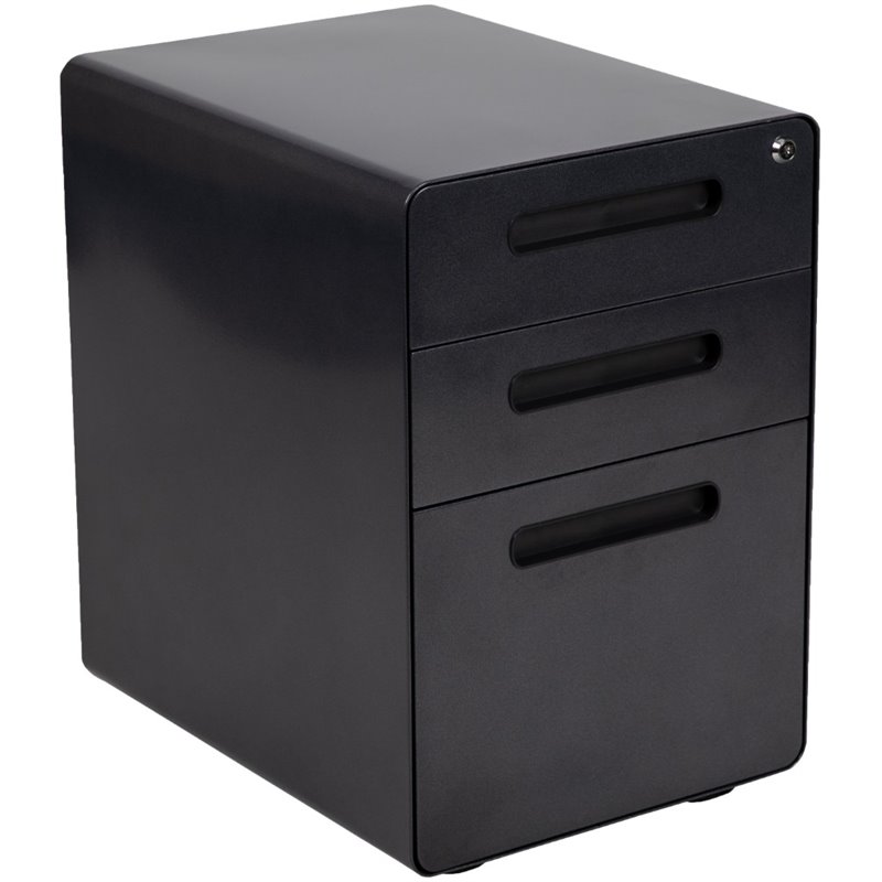 Pemberly Row Contemporary 3 Drawer Modern Mobile File Cabinet in Black