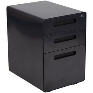 Pemberly Row Contemporary 3 Drawer Modern Mobile File Cabinet in Black