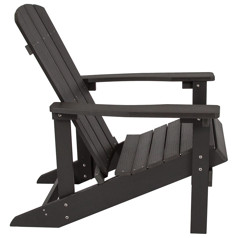 Pemberly Row Farmhouse Faux Wood Adirondack Chair In Slate Gray