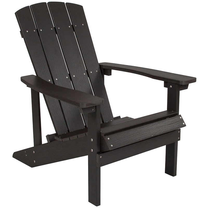 Pemberly Row Farmhouse Faux Wood Adirondack Chair In Slate Gray