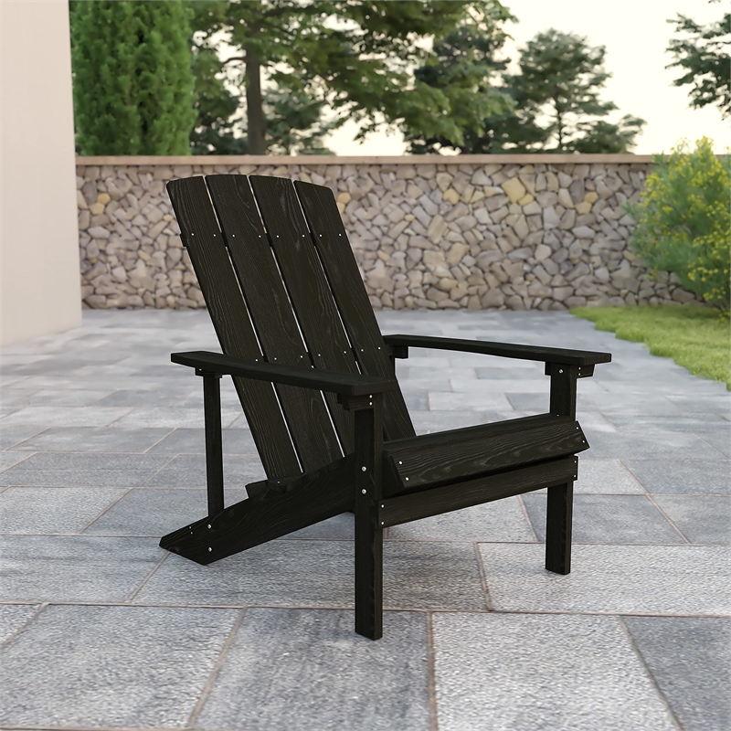 Pemberly Row Farmhouse Faux Wood Adirondack Chair In Slate Gray