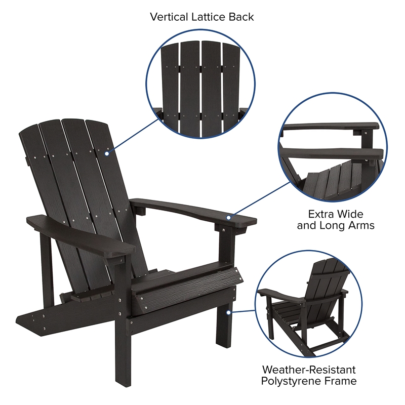 Pemberly Row Farmhouse Faux Wood Adirondack Chair In Slate Gray