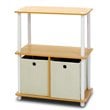 Pemberly Row Wood 3-Tier Storage Rack Shelving Unit w/Bins in Beech/Natural