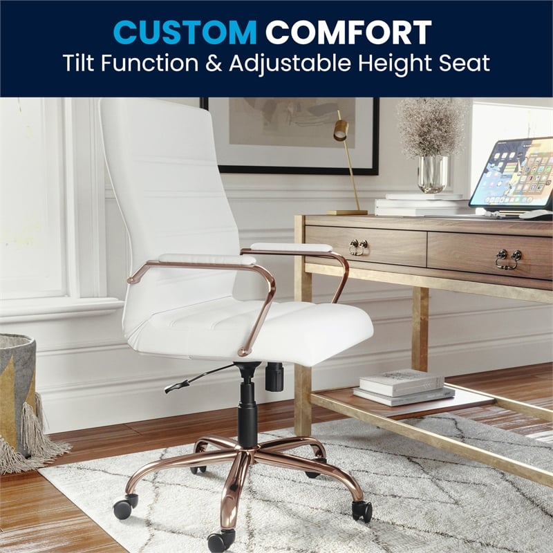 Pemberly Row Contemporary High Back Leather Swivel Office Chair in White