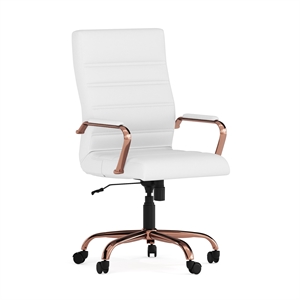 Pemberly Row Contemporary High Back Leather Swivel Office Chair in White