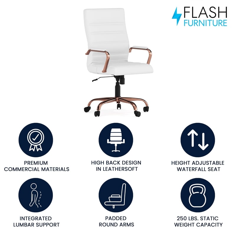 Pemberly Row Contemporary High Back Leather Swivel Office Chair in White