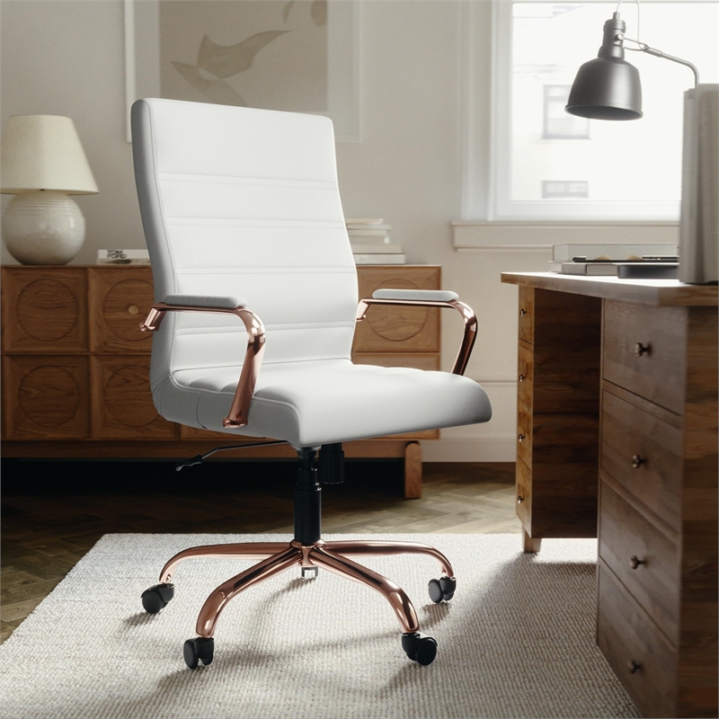 Pemberly Row Contemporary High Back Leather Swivel Office Chair in White