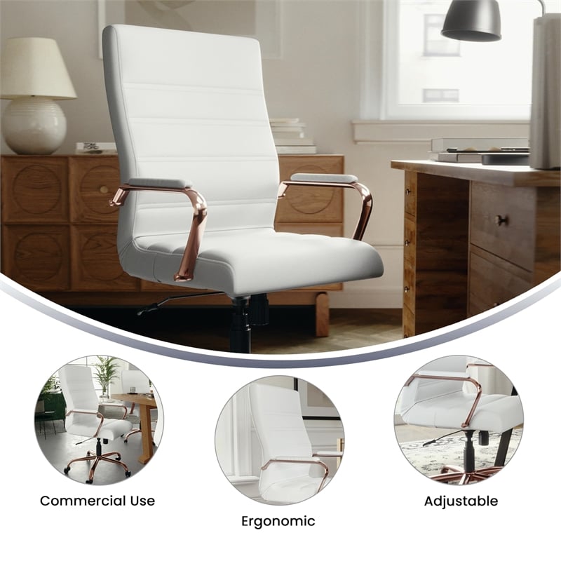 Pemberly Row Contemporary High Back Leather Swivel Office Chair in White