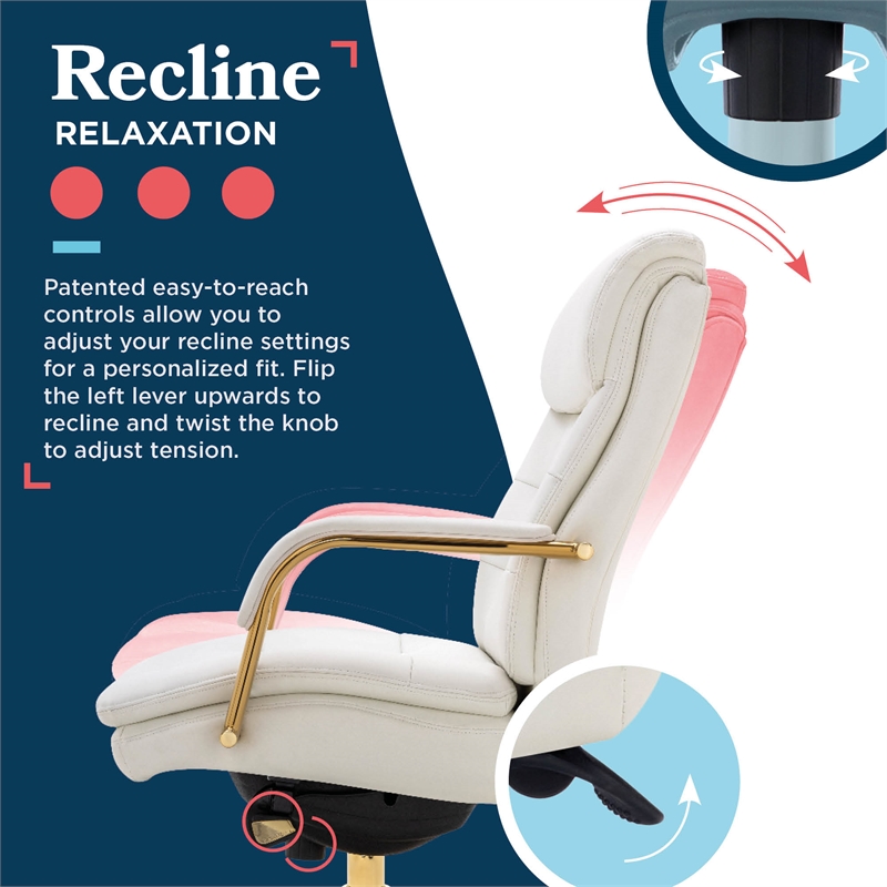 Pemberly Row Executive MidBack Office Chair Bonded Leather White and Gold