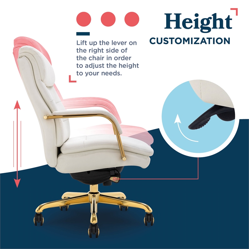 Pemberly Row Executive MidBack Office Chair Bonded Leather White and Gold