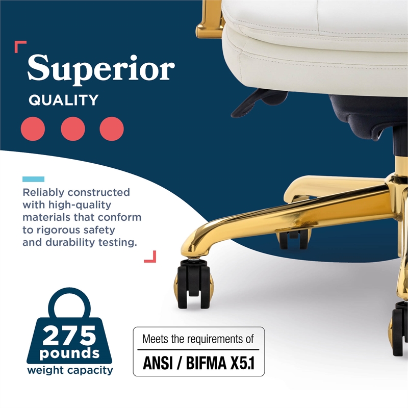 Pemberly Row Executive MidBack Office Chair Bonded Leather White and Gold