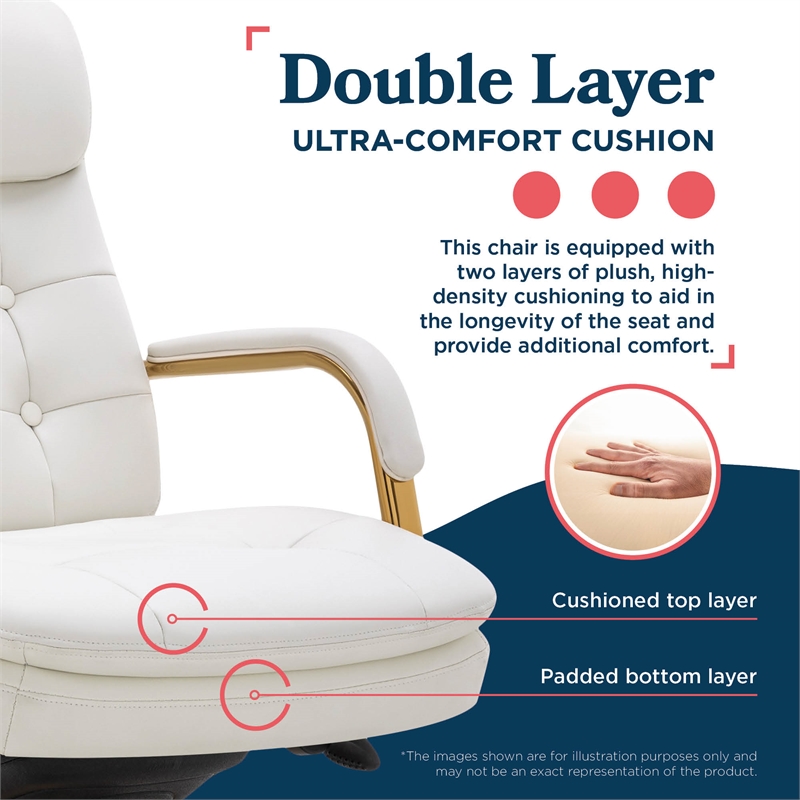 Pemberly Row Executive MidBack Office Chair Bonded Leather White and Gold