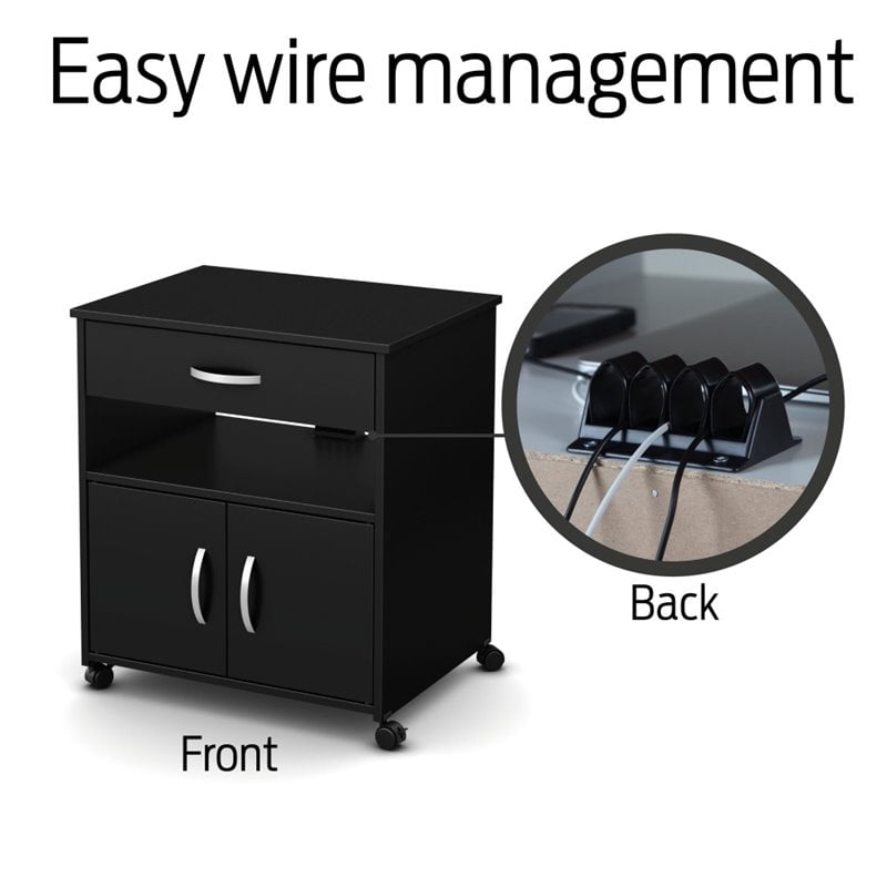 Pemberly Row Contemporary Wood Microwave Cart in Pure Black Finish