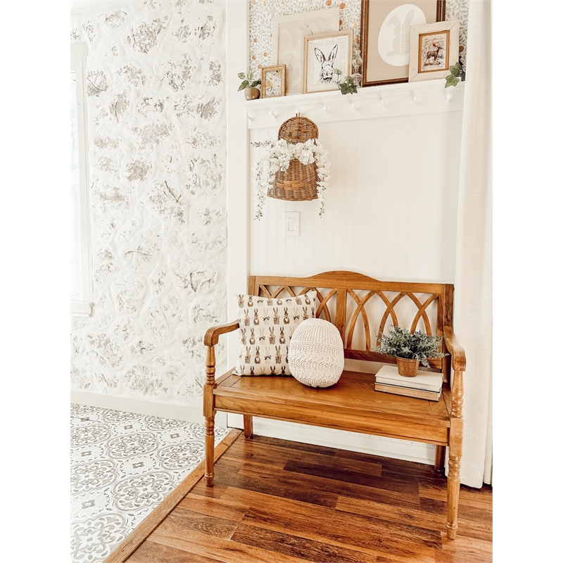 Pemberly Row Modern / Contemporary Pine Wood Bench in Oak Finish