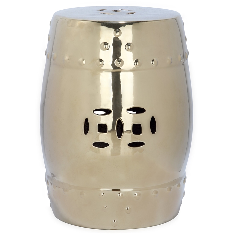 Pemberly Row Contemporary Ceramic Garden Stool in Gold Finish
