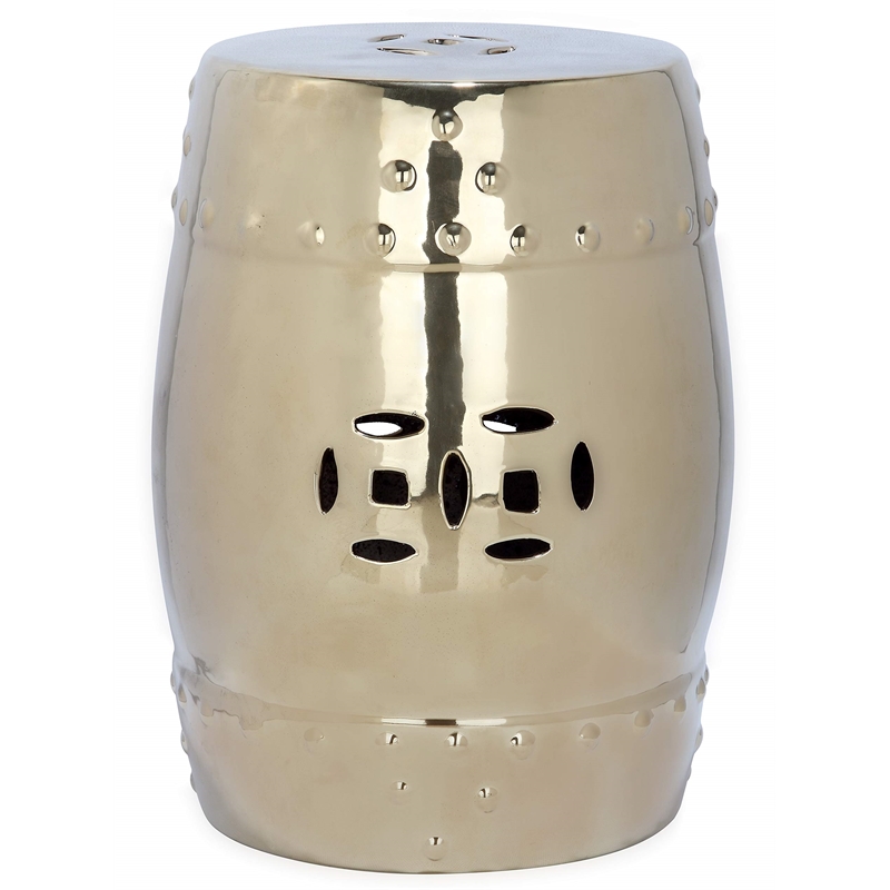 Pemberly Row Contemporary Ceramic Garden Stool in Gold Finish