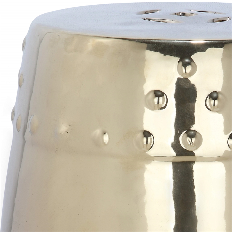 Pemberly Row Contemporary Ceramic Garden Stool in Gold Finish