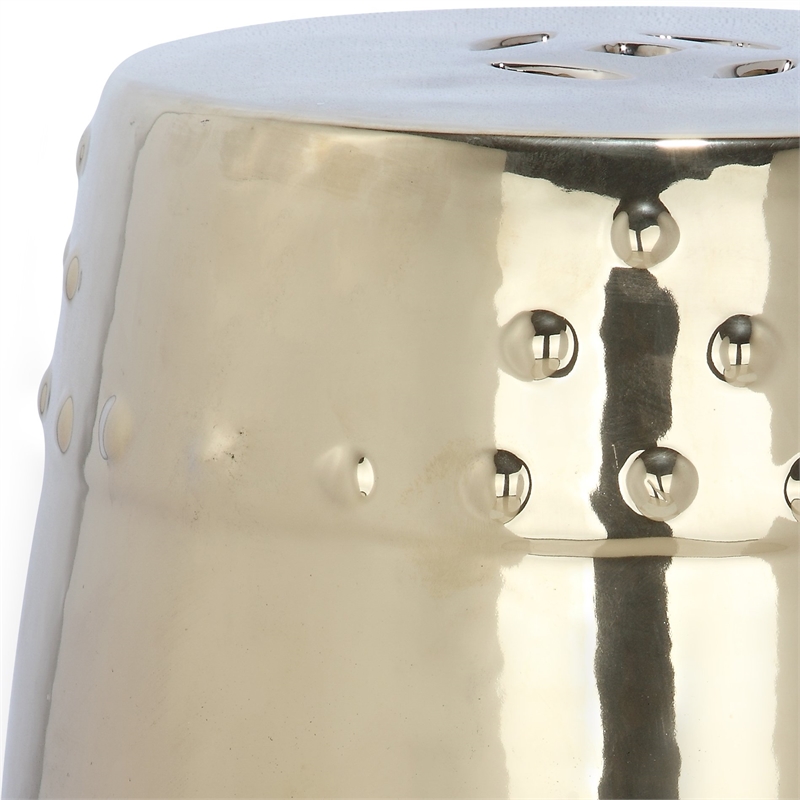 Pemberly Row Contemporary Ceramic Garden Stool in Gold Finish