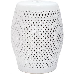 Pemberly Row Contemporary Ceramic Garden Stool in White Finish