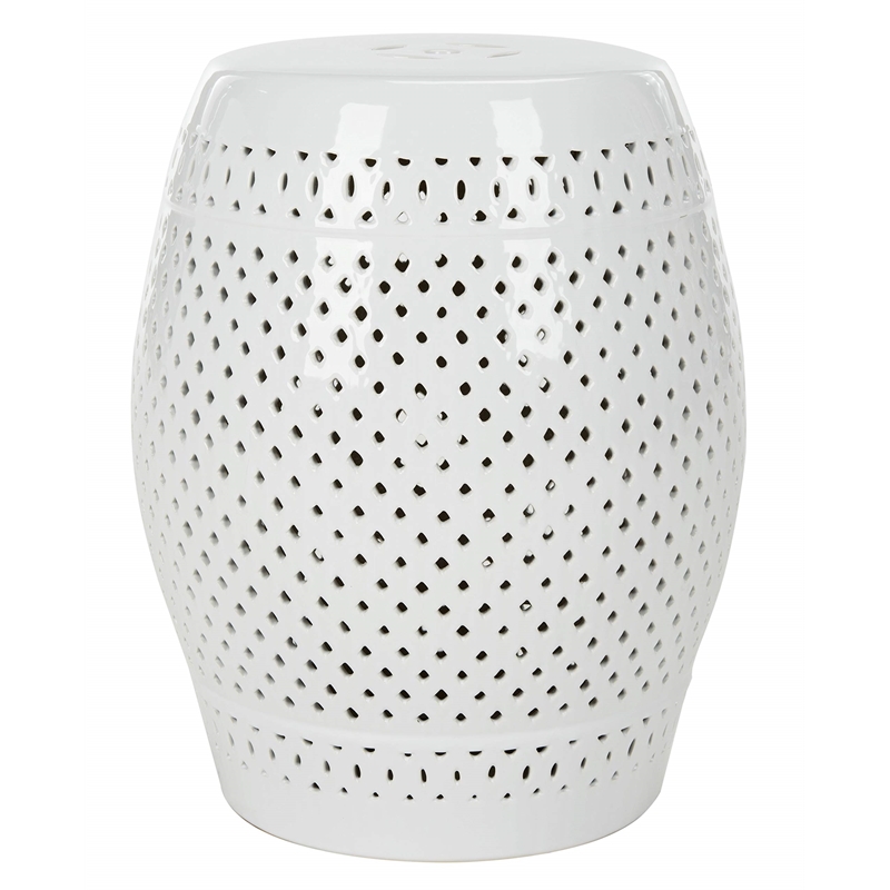 Pemberly Row Contemporary Ceramic Garden Stool in White Finish
