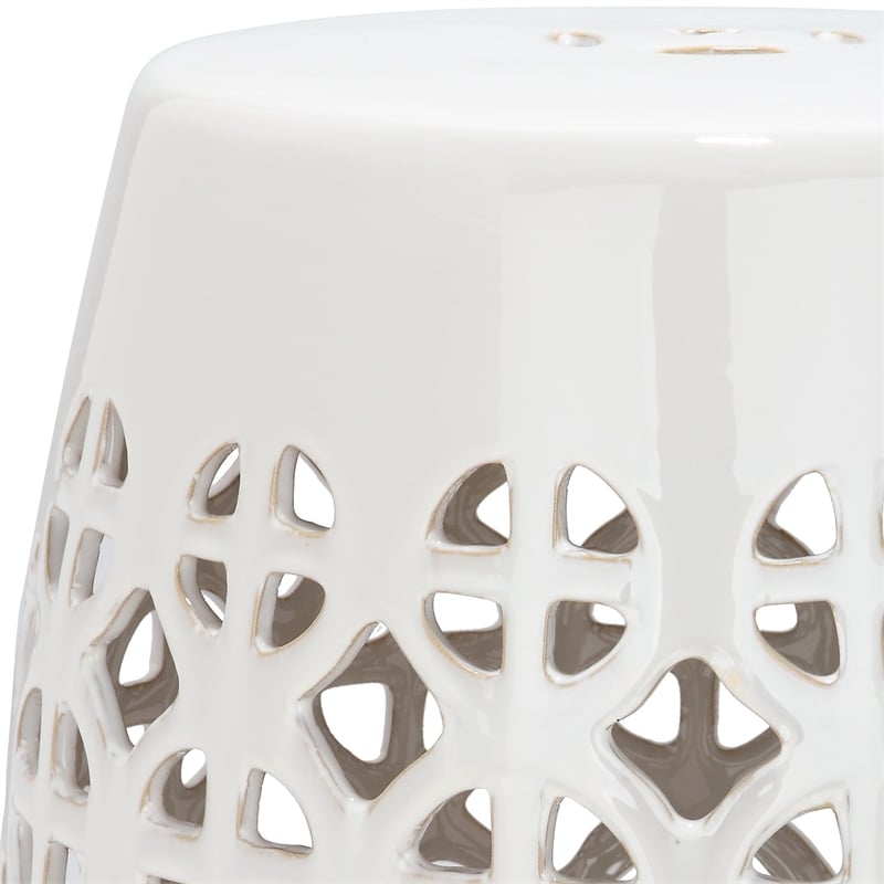 Pemberly Row Contemporary Ceramic Garden Stool in Cream Finish