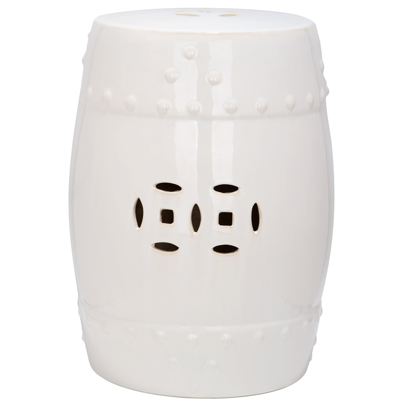 Pemberly Row Contemporary Ceramic Garden Stool in Cream Finish