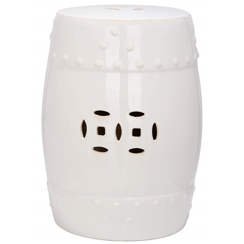 Pemberly Row Contemporary Ceramic Garden Stool in Cream Finish