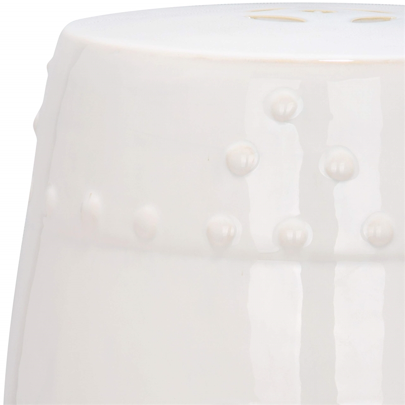 Pemberly Row Contemporary Ceramic Garden Stool in Cream Finish