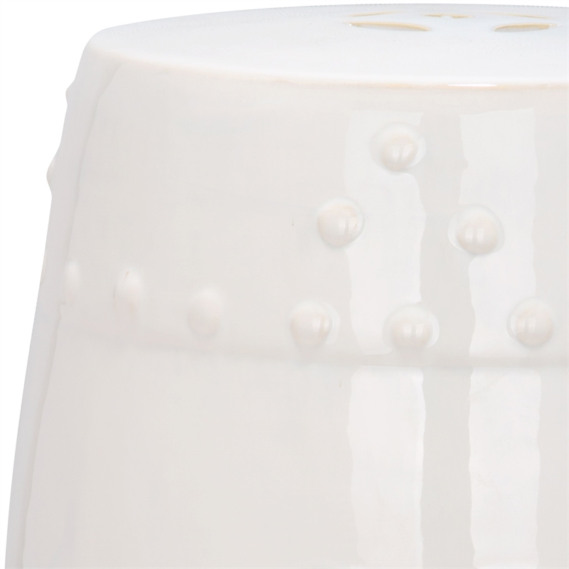 Pemberly Row Contemporary Ceramic Garden Stool in Cream Finish