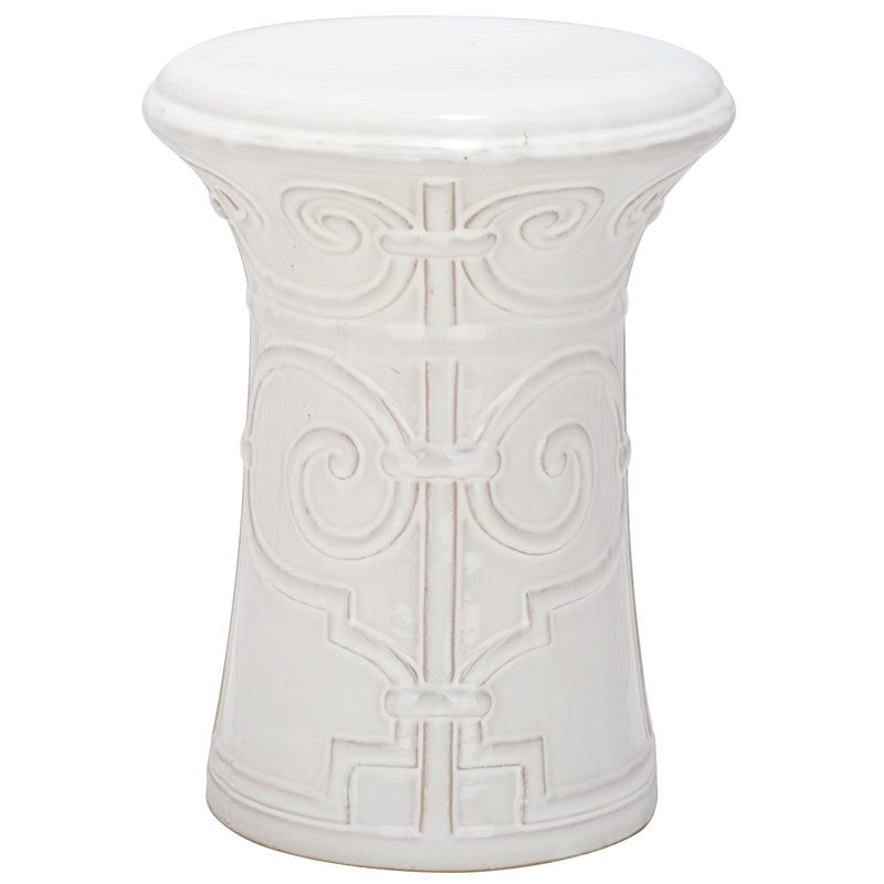 Pemberly Row Contemporary Ceramic Garden Stool in White Finish