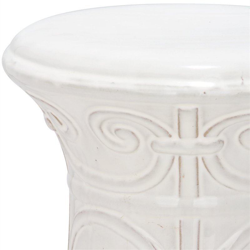 Pemberly Row Contemporary Ceramic Garden Stool in White Finish