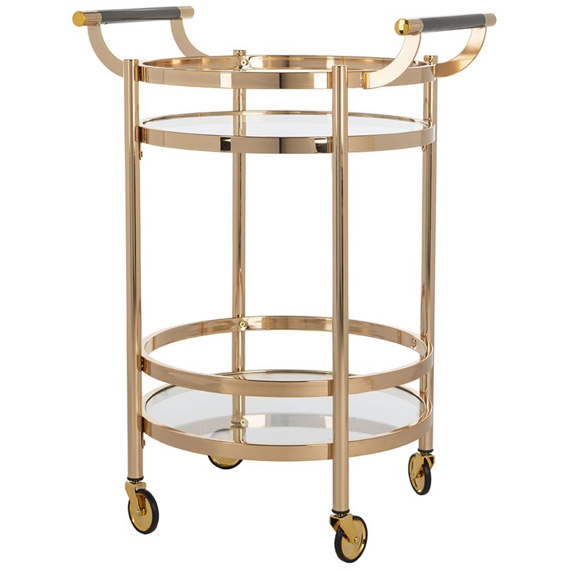 Pemberly Row Contemporary 2 Tier Glass Bar Cart in Gold Finish