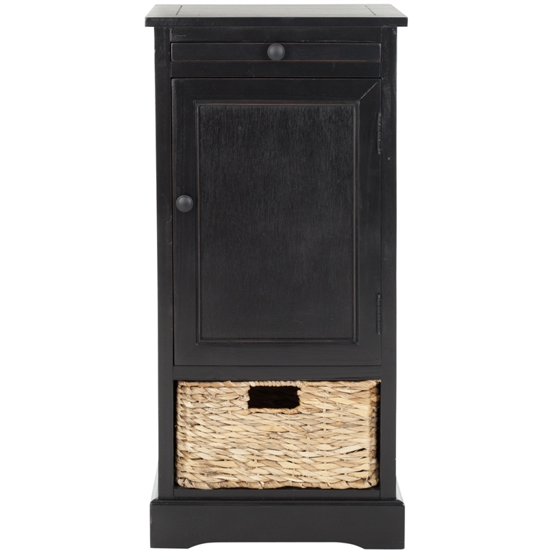 Pemberly Row Contemporary Wood Tall Storage Unit in Black Finish