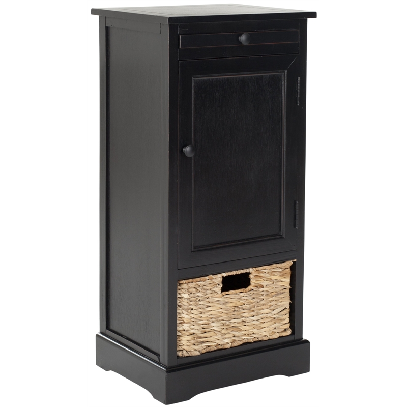 Pemberly Row Contemporary Wood Tall Storage Unit in Black Finish