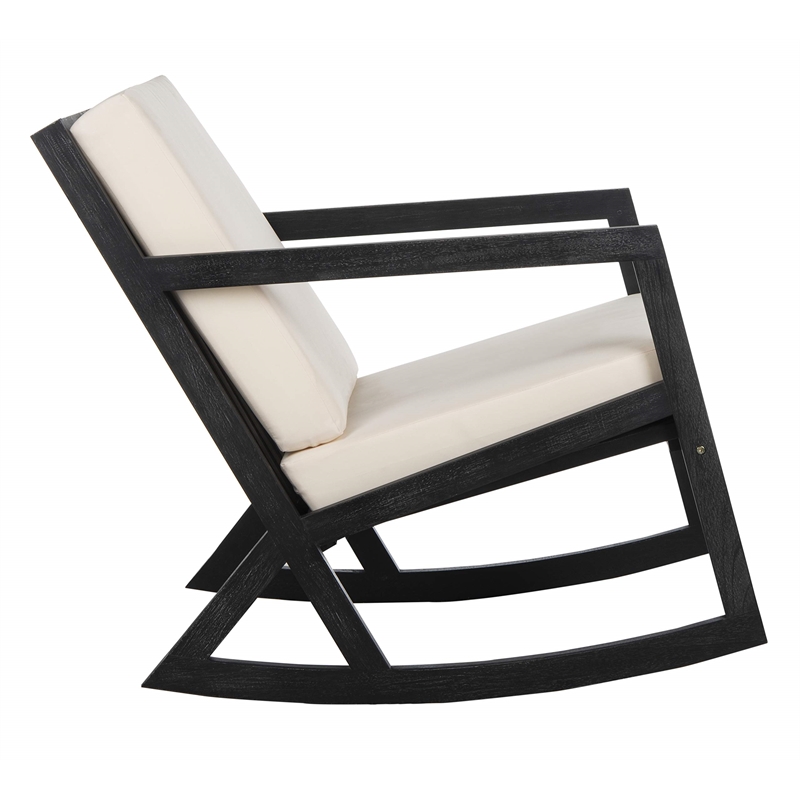 Pemberly Row Contemporary Patio Rocker in Black and White Finish