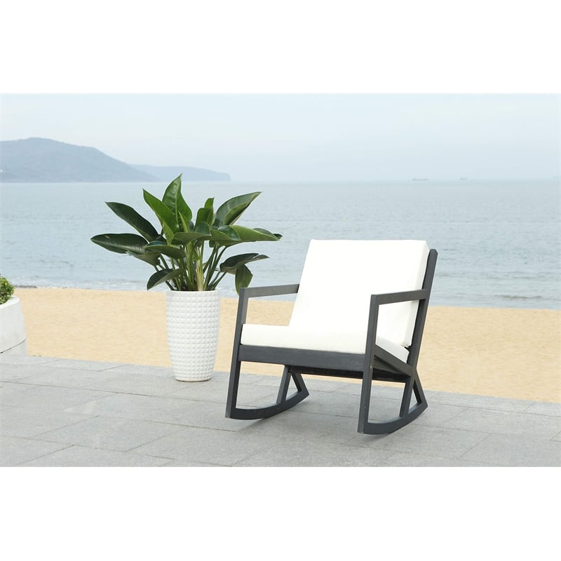 Pemberly Row Contemporary Patio Rocker in Black and White Finish